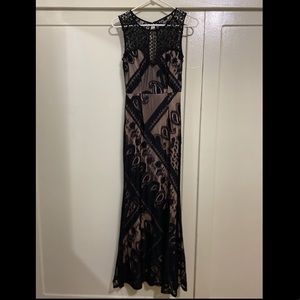 Long Black and Nude Lace Evening Gown Size Small